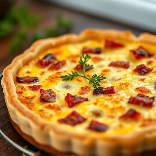 Quiche Lorraine com bacon e queijo.